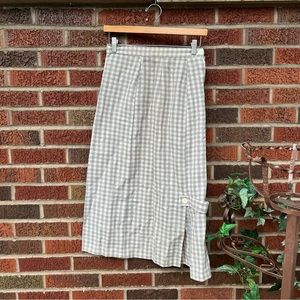 Jr. Things Cream Tan and Gray Plaid Vintage Midi High Waisted Wool Skirt